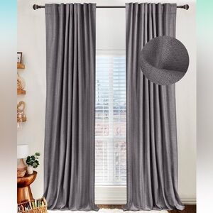 Gray Linen Blackout Curtains 2-Panel Set Thermal Insulated Back Tab Drapes